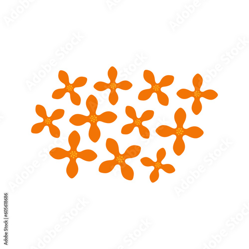 Osmanthus bunch of flowers illustration. Hand drawn style flat design, isolated vector. Traditional Asian holiday Mid Autumn Festival floral, botanical element, fragrant olive bloom, blossom, plant