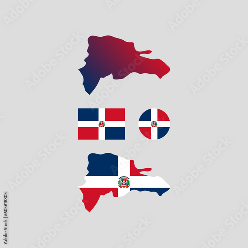 Domincan Republic national map and flag vectors set.... photo
