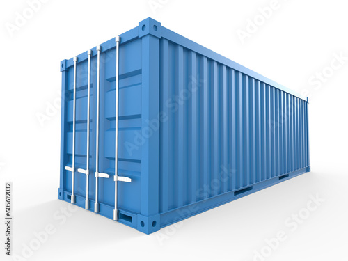 Blue cargo container or shipping container isolated. Png transparency