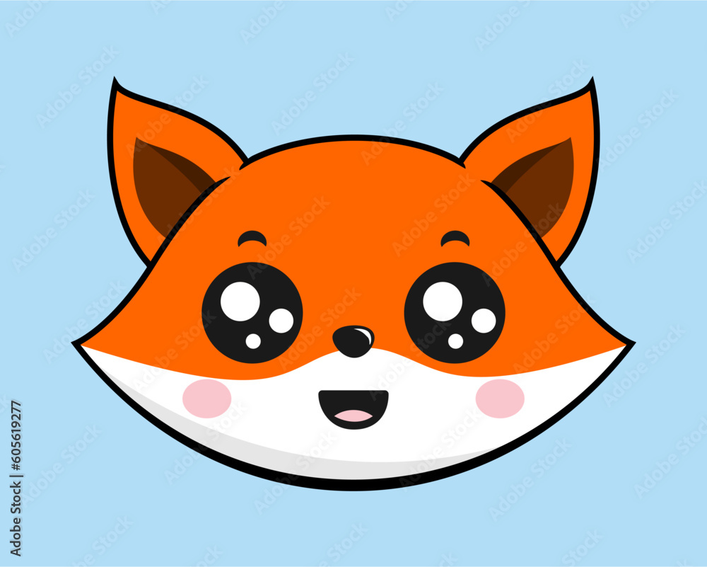 Fox Smiling Face Head Kawaii Sticker Fox Smiling Face Head Kawaii Sticker