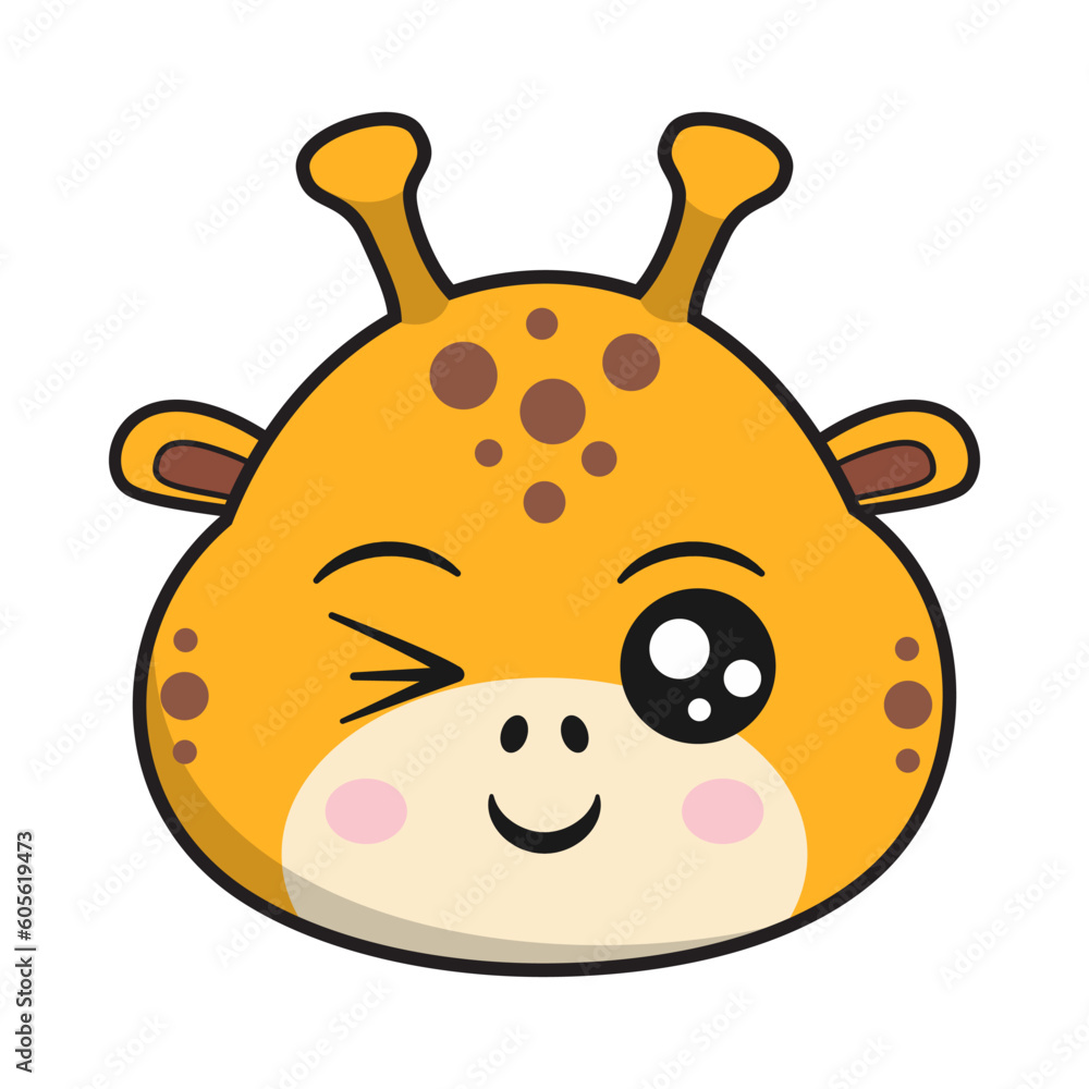 Giraffe Winking Face Sticker Emoticon Head Isolated Giraffe Winking Face Sticker Emoticon Head Isolated