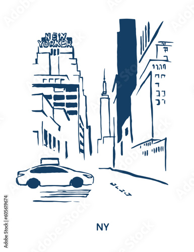 Photography New York, NYC, NY, sketch of the city, skyscrapers, cityscape, urban sketch, bui