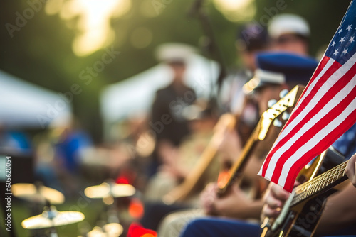 A band performing patriotic music at a community event, Independence Day, bokeh Generative AI
