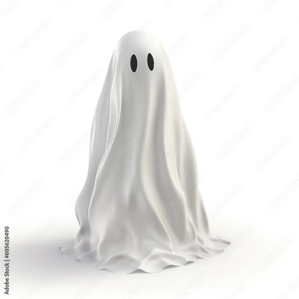 cute and funny ghost on white background.Generative AI cute and funny ghost on white background.Generative AI
