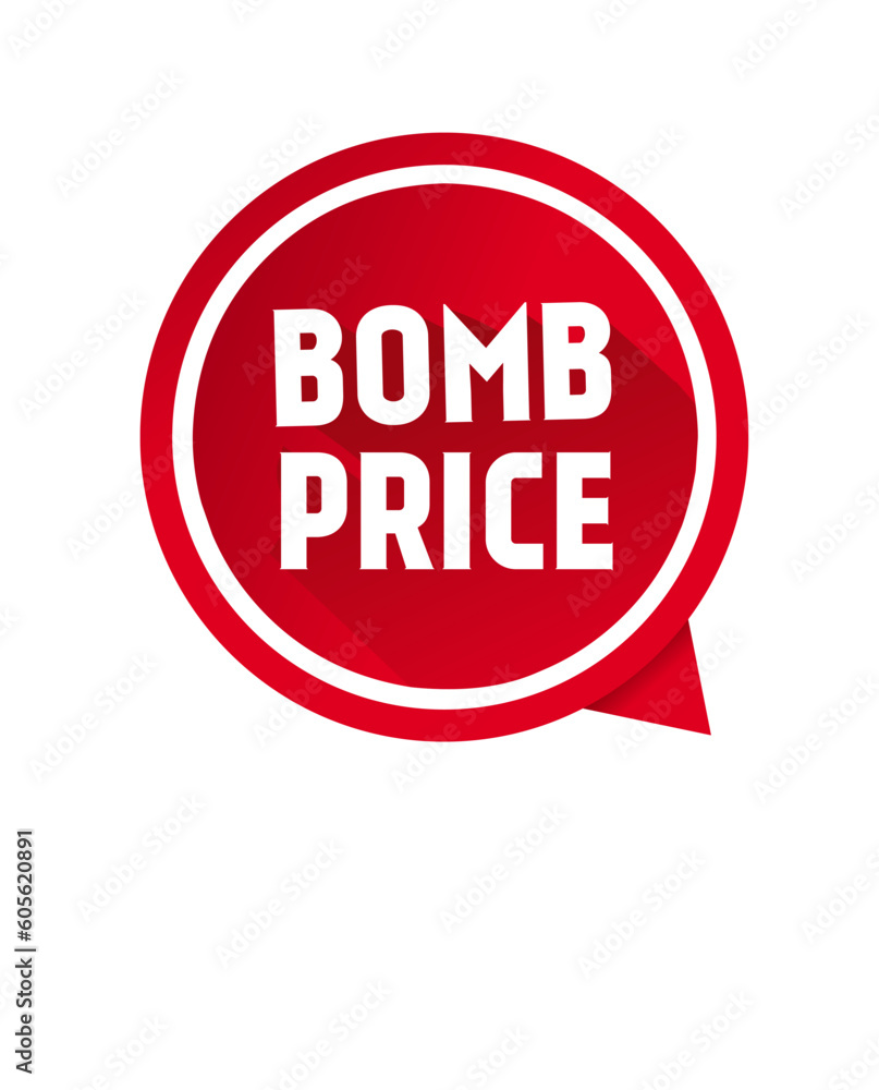 Bomb price. Red banner template, speech bubble. Modern design. Vector icon. Bomb price. Red banner template, speech bubble. Modern design. Vector icon.