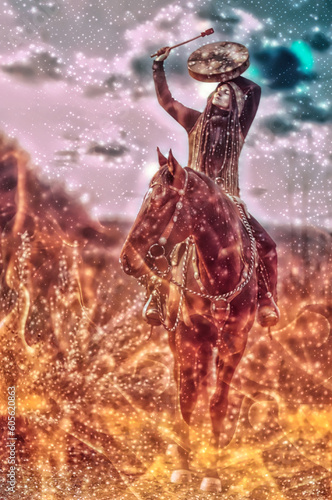 Young beautiful dreadded girl outdoors with her true horse. Fire background.