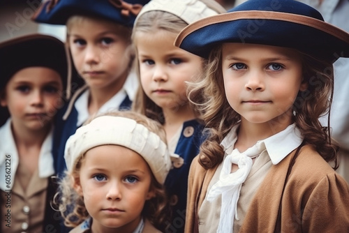 Group of children dressed as iconic American historical figures, American Independence Day symbols, Independence Day Generative AI photo