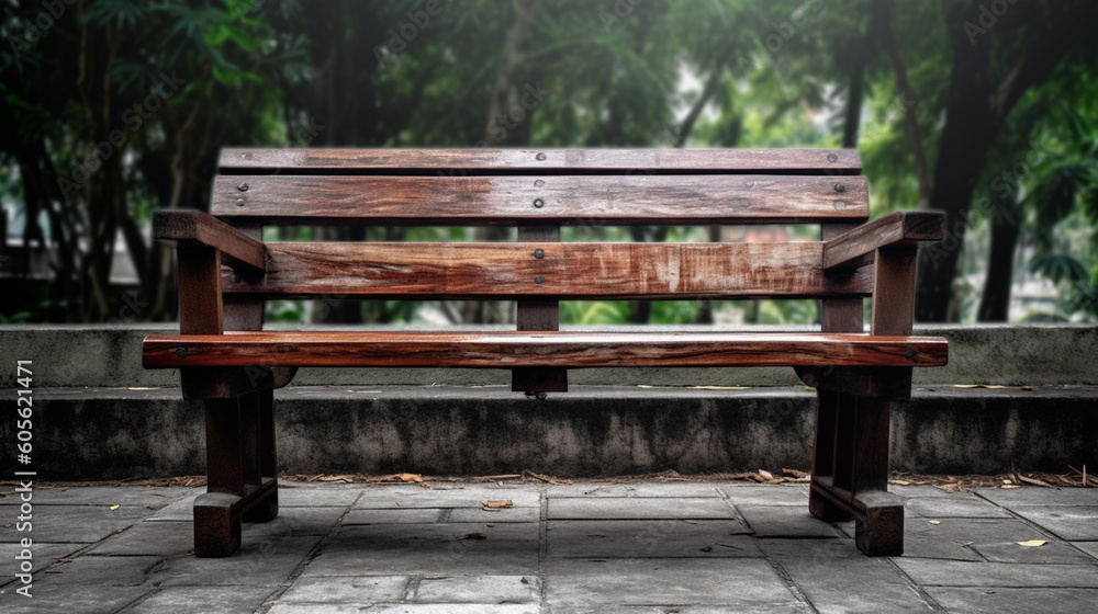 Naklejka premium A wooden bench in a park