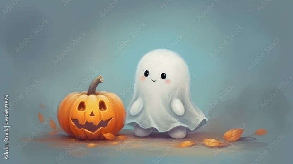 cute and funny ghost reading a book cute and funny ghost with pumpkin friend. halloween Generative AI cute and funny ghost reading a book cute and funny ghost with pumpkin friend. halloween Generative AI