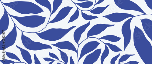 Botanical art background vector. Abstract natural hand drawn pattern design with flowers, leaves, branches. Simple contemporary style illustrated Design for fabric, print, cover, banner, wallpaper.
