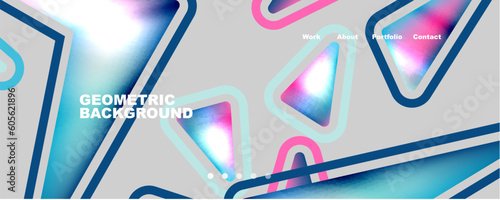 Bright colorful triangular shapes abstract background with fluid color effect. Glass, light and shadow effects. Illustration For Wallpaper, Banner, Background, Card, Book Illustration, landing page