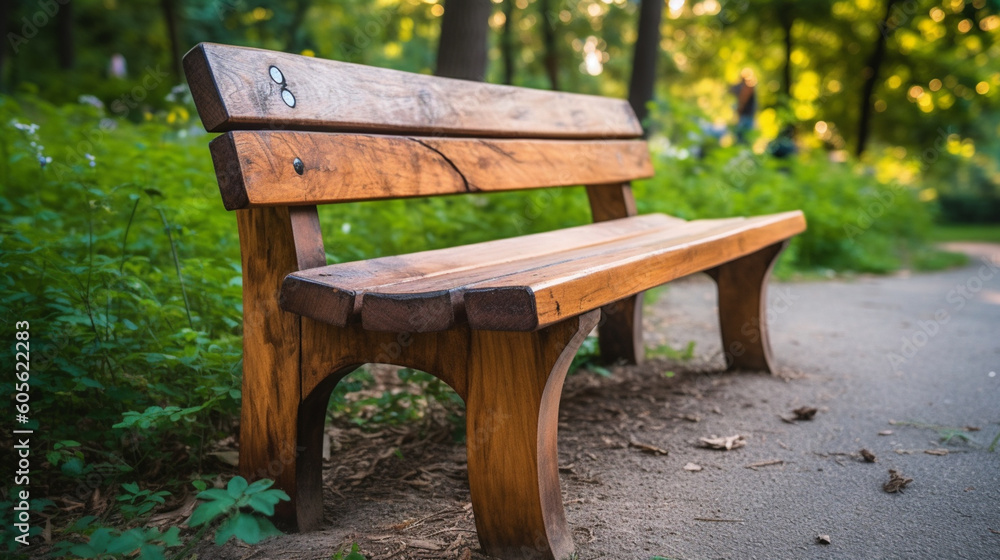 Fototapeta premium A wooden bench in a park