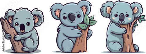 Cute koala cartoon vector illustration, logo