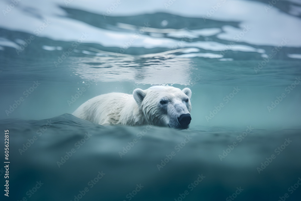 The polar bear (Ursus maritimus) is a large bear species that inhabits the Arctic regions of the world.