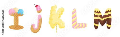 Delicious Candy and Sweet Pastry Alphabet Vector Set