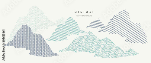 Mountain in oriental style background vector. Chinese landscape with dot pattern, hills, line art, Japanese pattern. Minimal mountains art wallpaper design for print, wall art, cover and interior.