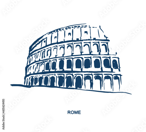 Print op canvas Rome, Coliseum, Italy, city , cityscape, building, street, city sketch, architec