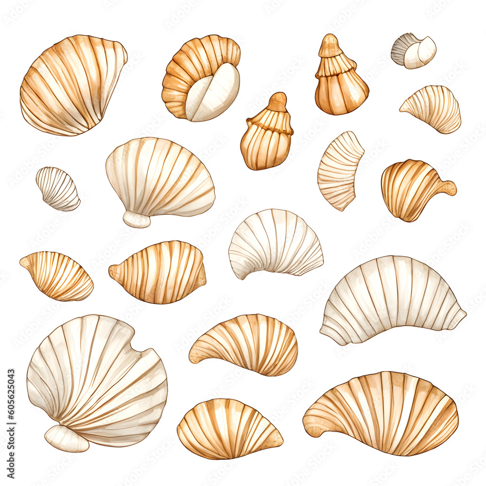 Set of sea shells from Generative AI