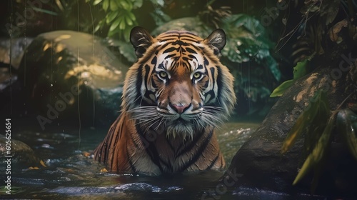 Colorful tiger illustration. Generative AI © Alex Bur