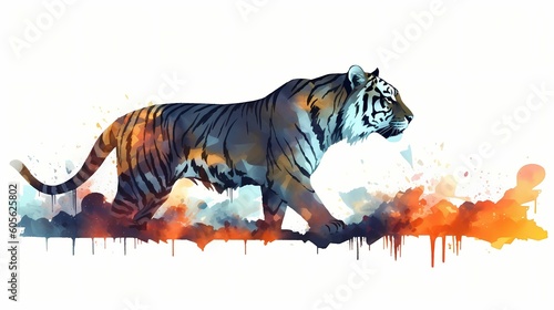 Colorful tiger illustration. Generative AI © Alex Bur