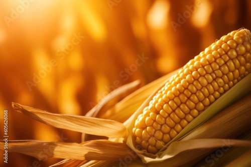 golden cobs of corn close-up. Generative AI