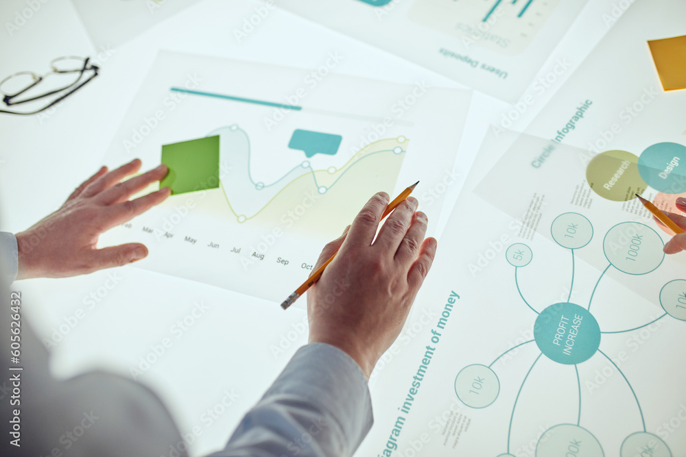 Close up image with one office worker, startup owner holding pencil and working on a new project over modern office background Close up image with one office worker, startup owner holding pencil and working on a new project over modern office background