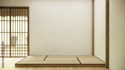 Canvas Print Nihon room design interior with door paper and wall on tatami mat floor room japanese style