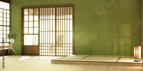 Photography Nihon room design interior with door paper and wall on tatami mat floor room japanese style