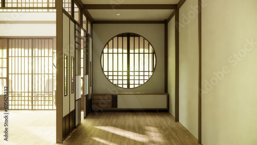 cabinet in hallway Clean japanese minimalist room interior.