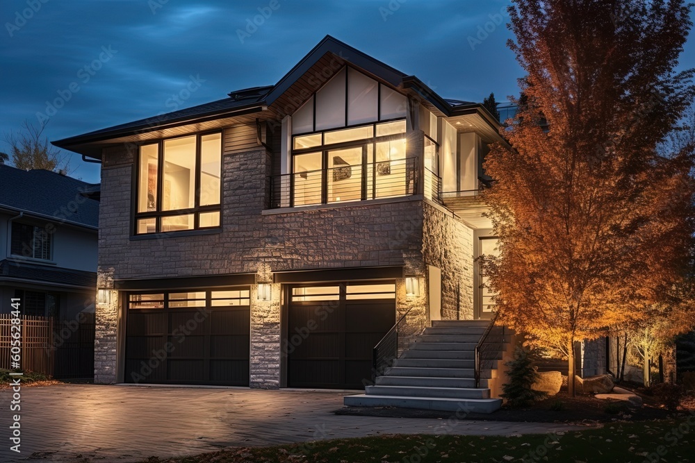 Avant-Garde Styled Residence with Double Garage and Natural Stone Embellishments, generative AI Avant-Garde Styled Residence with Double Garage and Natural Stone Embellishments, generative AI
