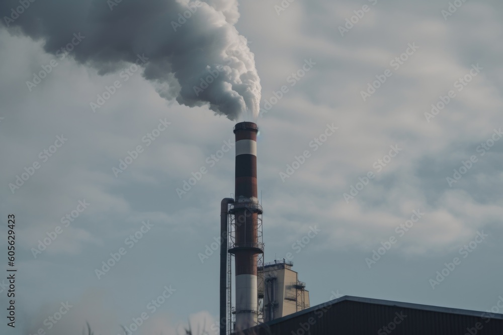 close-up of factory chimney emitting black smoke into the air, created with generative ai