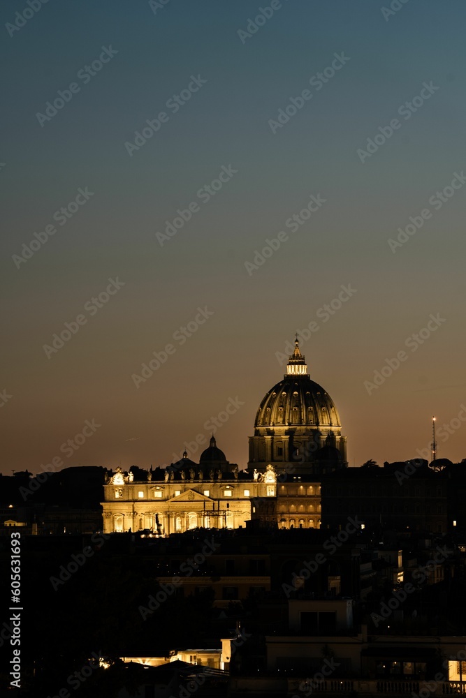 Beautiful view of the St. Peter's Basilica in Vatican City during sunset