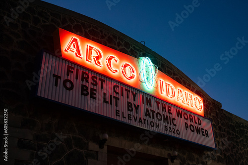 The Arco, Idaho City Building fluorescent sign