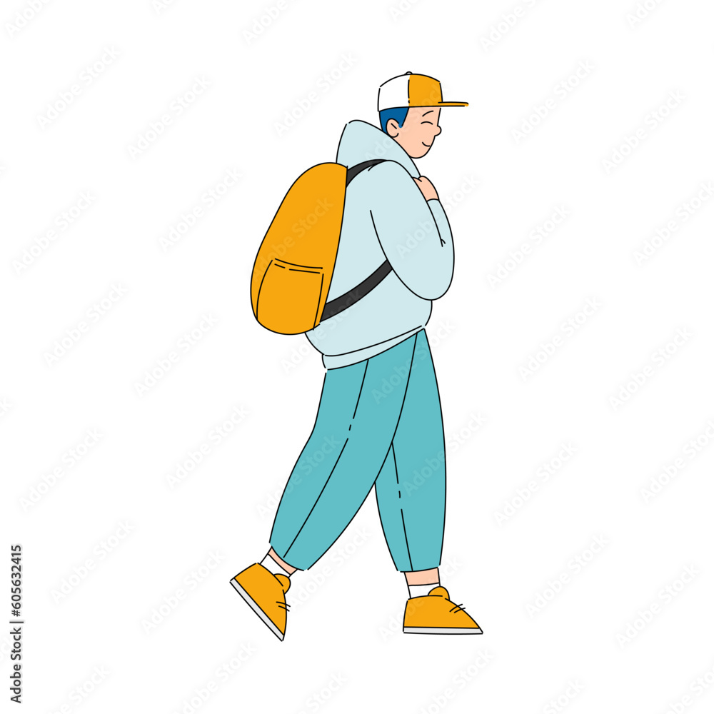 Man with Backpack Walking Looking Far at Something Interesting Vector Illustration Man with Backpack Walking Looking Far at Something Interesting Vector Illustration