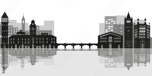 Italy, Parma skyline, city Parma, Regio Emilia. Parma cityscape with famous landmarks, city sights, landscape.