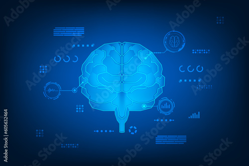 Vector futuristic medical hologram humen brain. analysis of brain with medical healthcare.