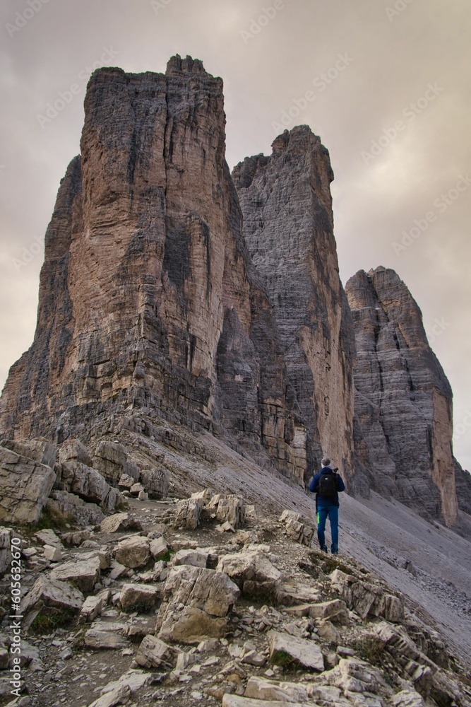 Vertical shot of the mountain range of Tre Cime di Lavaredo