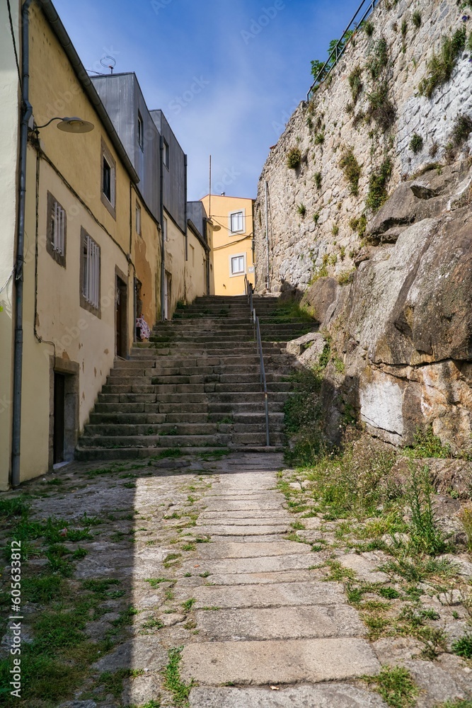 Vertical shot of a narrow pathway in Porto (Oporto), Portugal