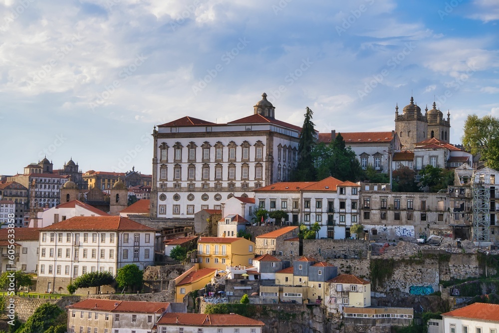 Low-angle view of modern buildings in Oporto, Portugal