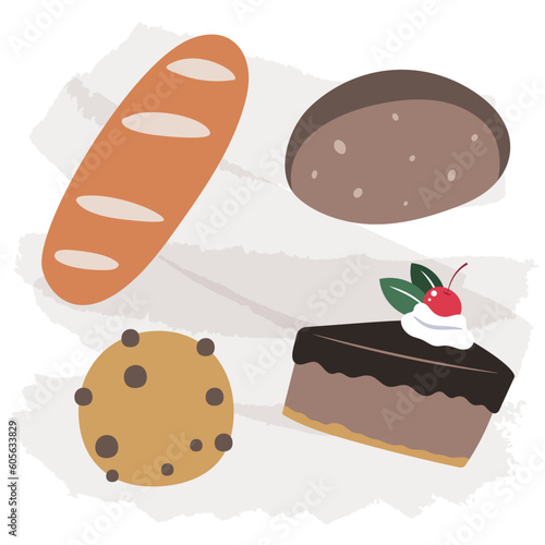 Set vector bread icons. Rye, whole grain and wheat bread, pretzel, muffin, pita , ciabatta, croissant, bagel, toast bread, french baguette for design menu bakery.