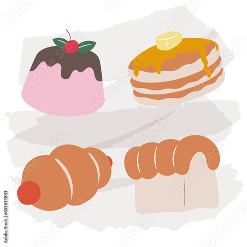 Set vector bread icons. Rye, whole grain and wheat bread, pretzel, muffin, pita , ciabatta, croissant, bagel, toast bread, french baguette for design menu bakery.