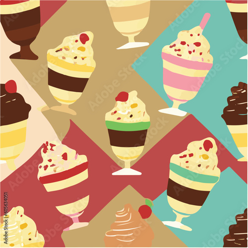 cute simple sundae pattern, cartoon, minimal, decorate blankets, carpets, for kids, theme print design
