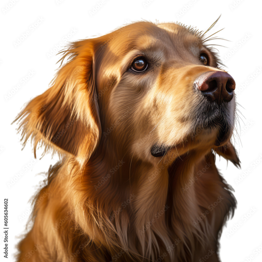 Golden Retriever looking at the sky -Transparent background- animal art made with Generative AI 