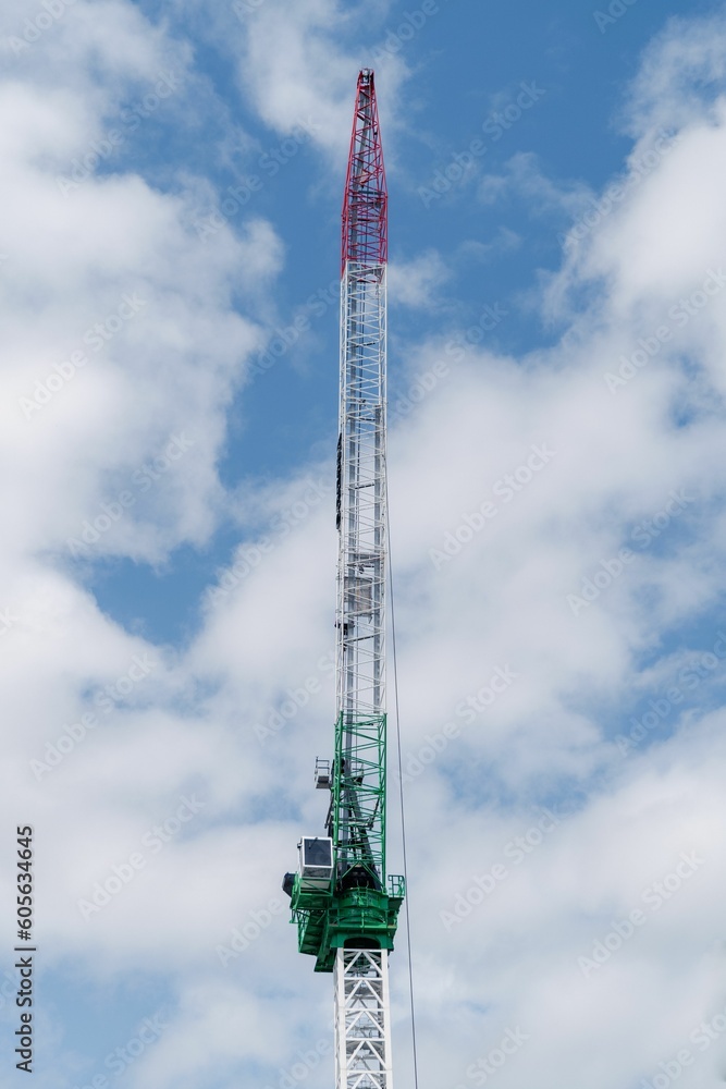 Vertical shot of a television tower against the sky
