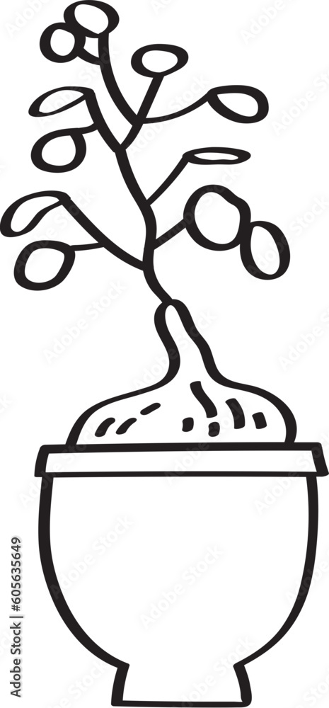 hand drawn side view plant in pot illustration. hand drawn side view plant in pot illustration.