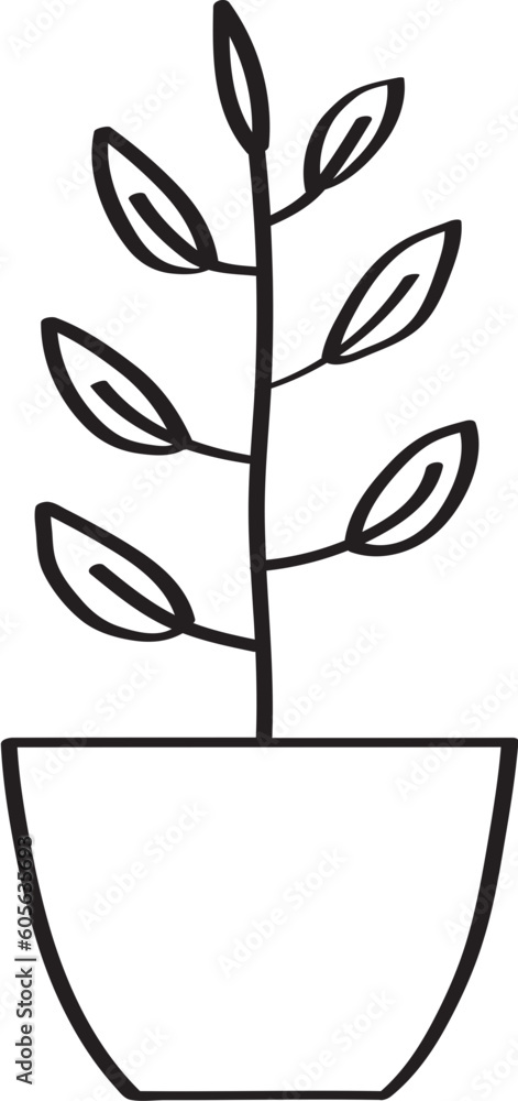 hand drawn side view plant in pot illustration. hand drawn side view plant in pot illustration.