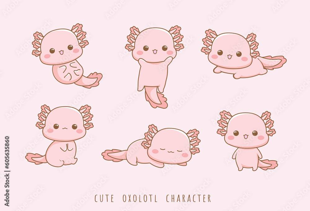 cute axolotl cartoon illustration set cute axolotl cartoon illustration set