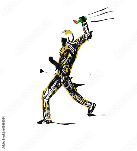 vector illustration of young man throwing molotov cocktail