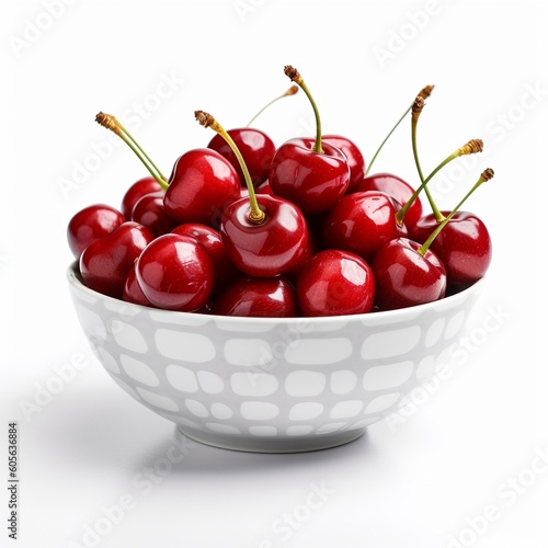 Bowl of cherry white background 