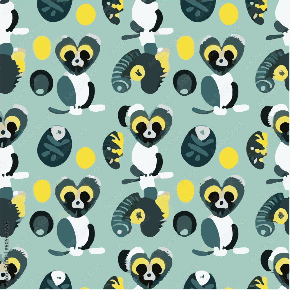 Fototapeta premium cute simple lemur pattern, cartoon, minimal, decorate blankets, carpets, for kids, theme print design 